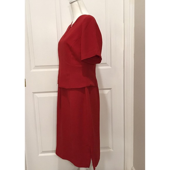 Jones New York Evening Red Mock Suit Dress Embellished V-Neck Size 12 SS… - Picture 2 of 12